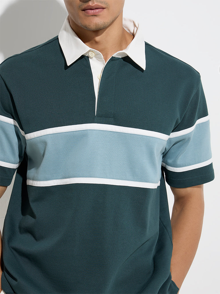 WES Casuals Teal Relaxed-Fit Cotton-Blend Polo T-Shirt - Image 4