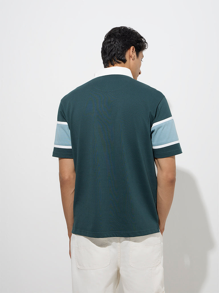WES Casuals Teal Relaxed-Fit Cotton-Blend Polo T-Shirt - Image 5