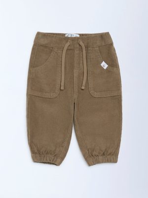HOP Baby Taupe Mid-Rise Corduroy Joggers
