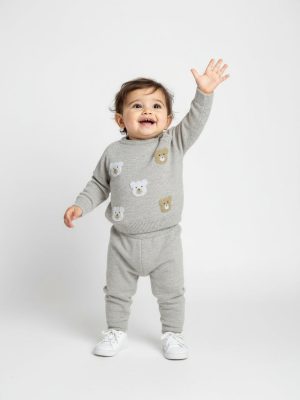 HOP Baby Taupe Animal Design Sweater and Joggers Set
