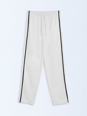 Y&F Kids Off-White Striped Mid-Rise Trousers
