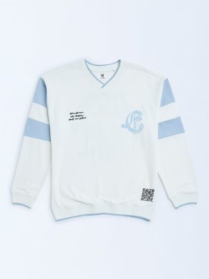 Y&F Kids White Text Design Cotton-Blend Sweatshirt