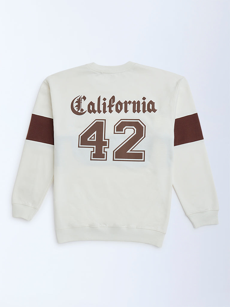 Y&F Kids White Colour Blocked Cotton-Blend Sweatshirt - Image 3