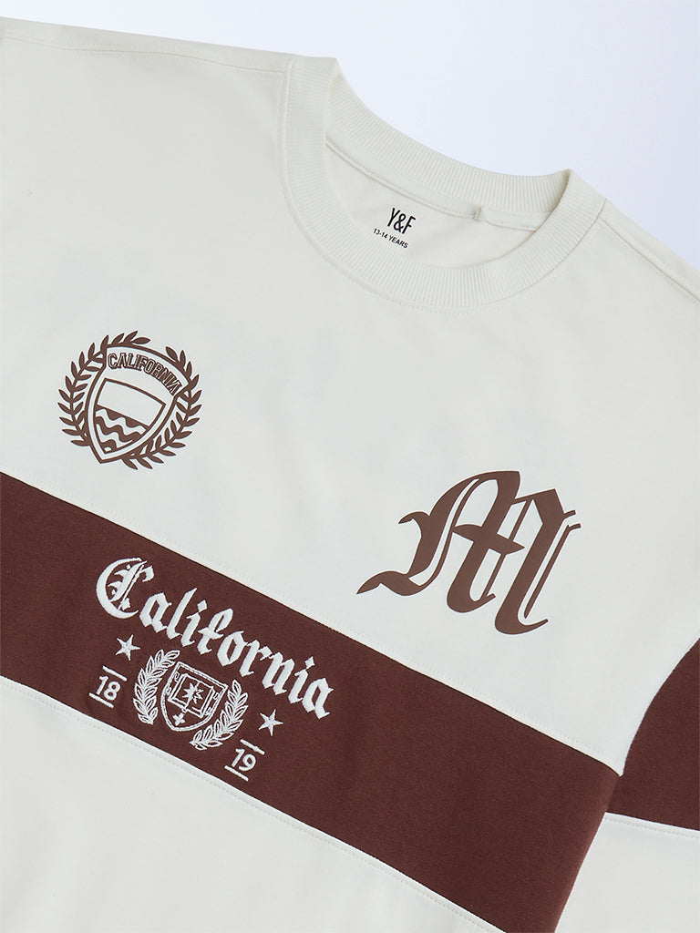 Y&F Kids White Colour Blocked Cotton-Blend Sweatshirt - Image 4