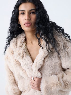 Nuon Beige Hooded Fur Jacket