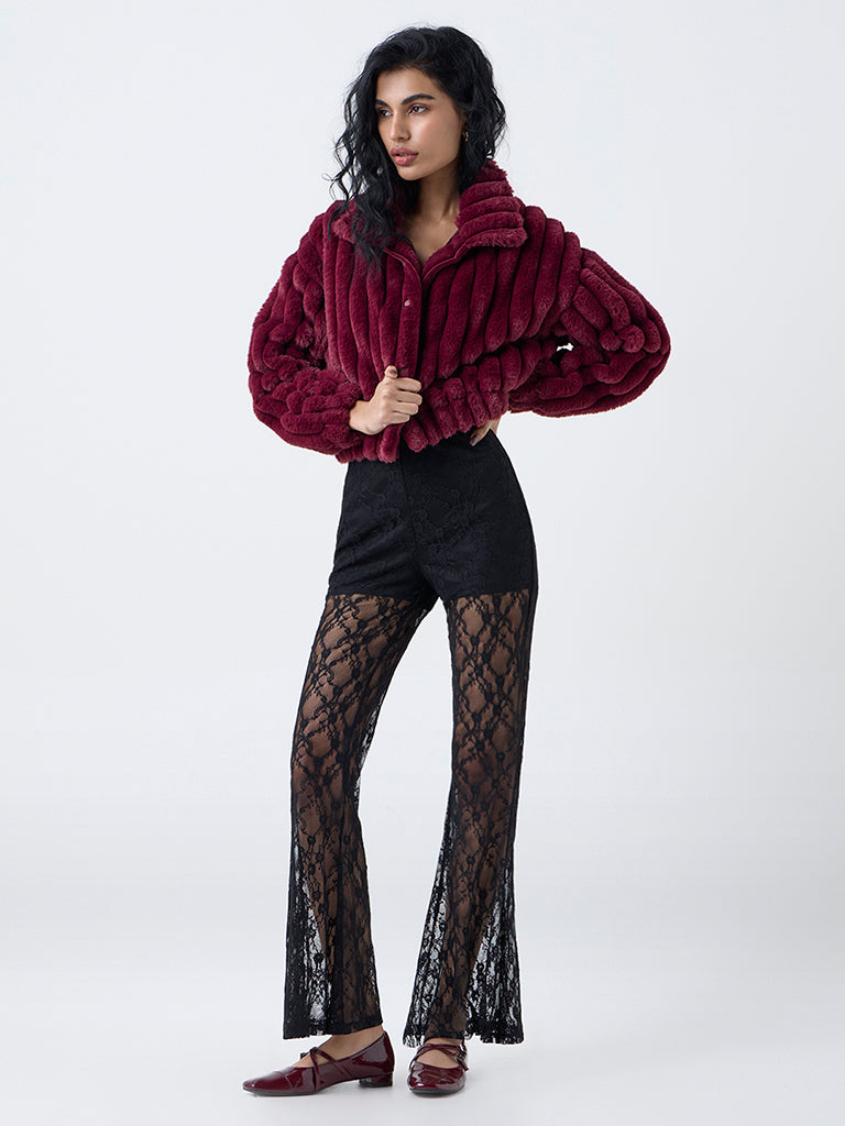 Nuon Burgundy Faux-Fur Jacket