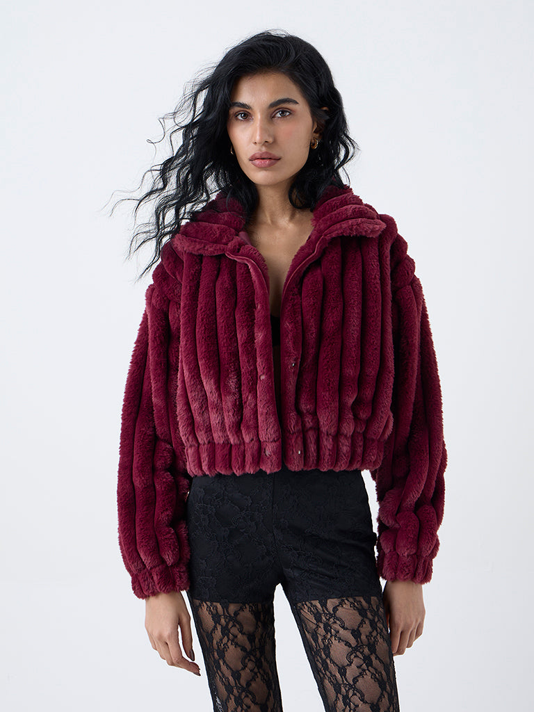 Nuon Burgundy Faux-Fur Jacket - Image 2