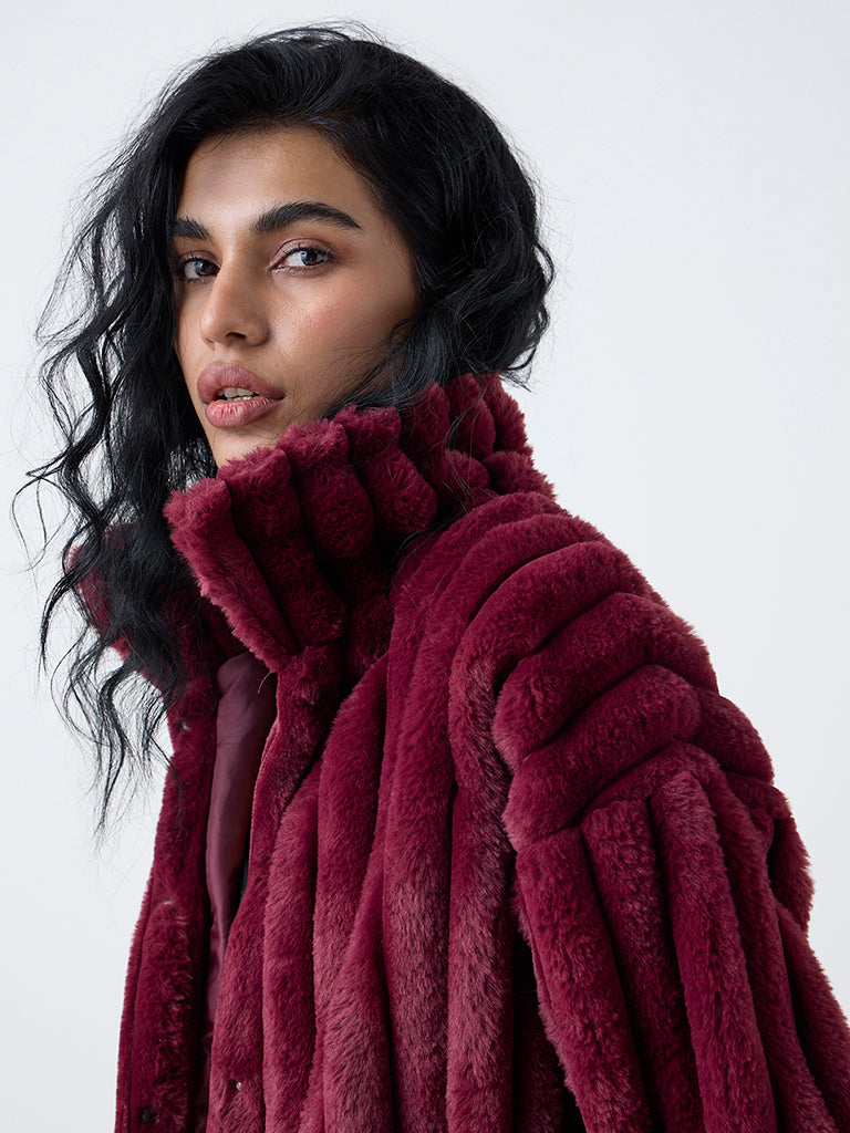 Nuon Burgundy Faux-Fur Jacket - Image 3