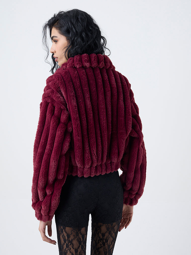 Nuon Burgundy Faux-Fur Jacket - Image 4