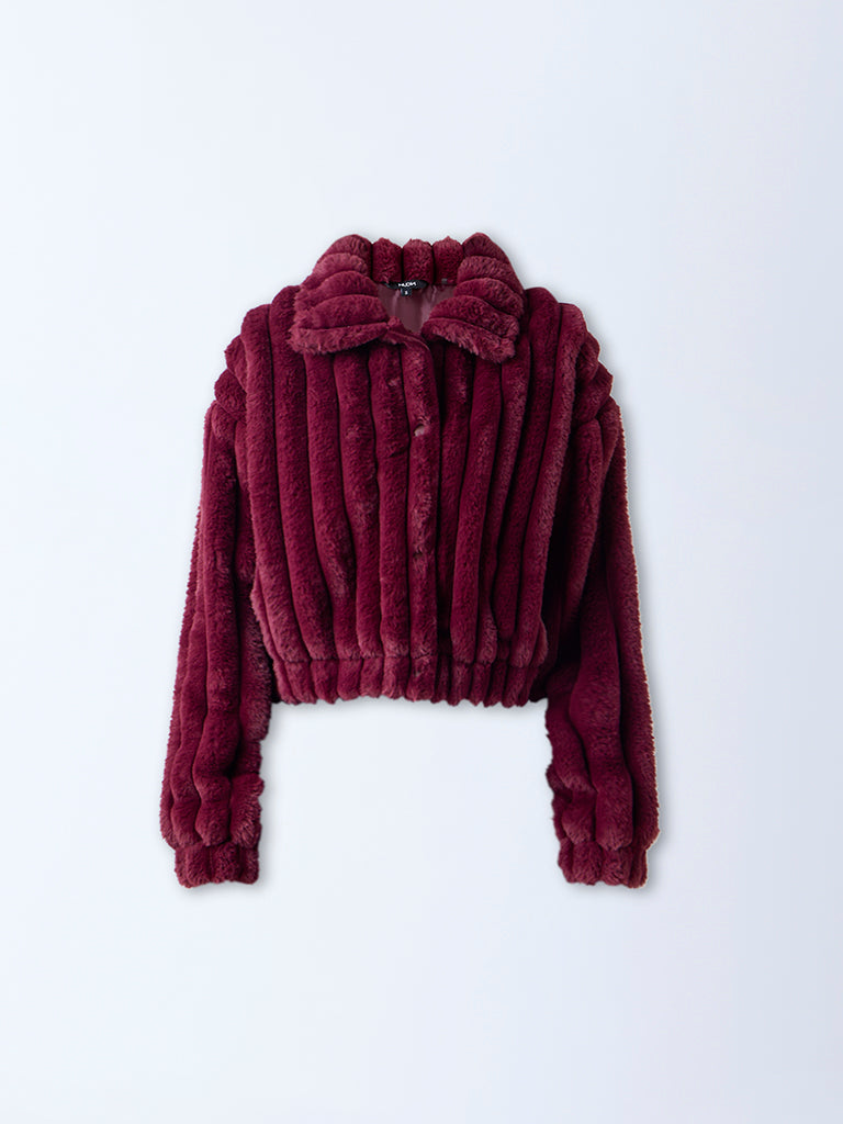 Nuon Burgundy Faux-Fur Jacket - Image 5