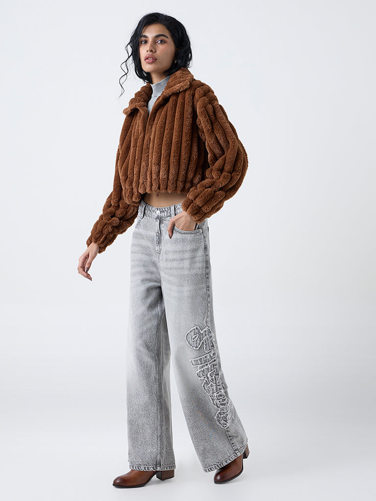 Nuon Brown Faux-Fur Jacket