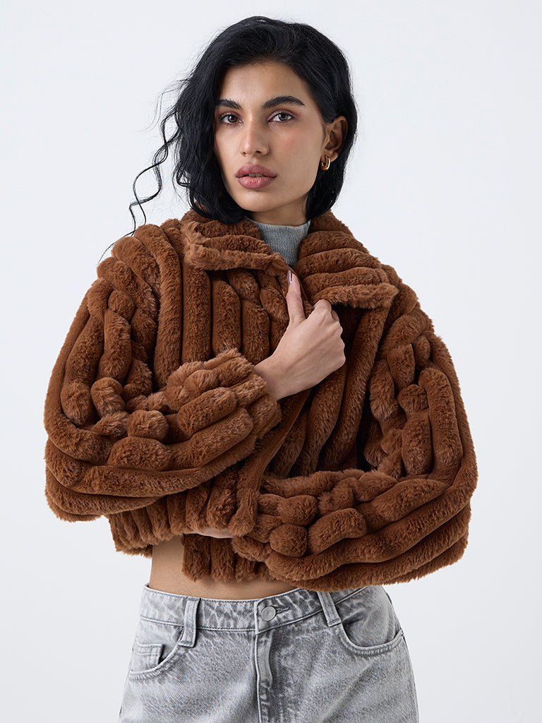 Nuon Brown Faux-Fur Jacket - Image 2