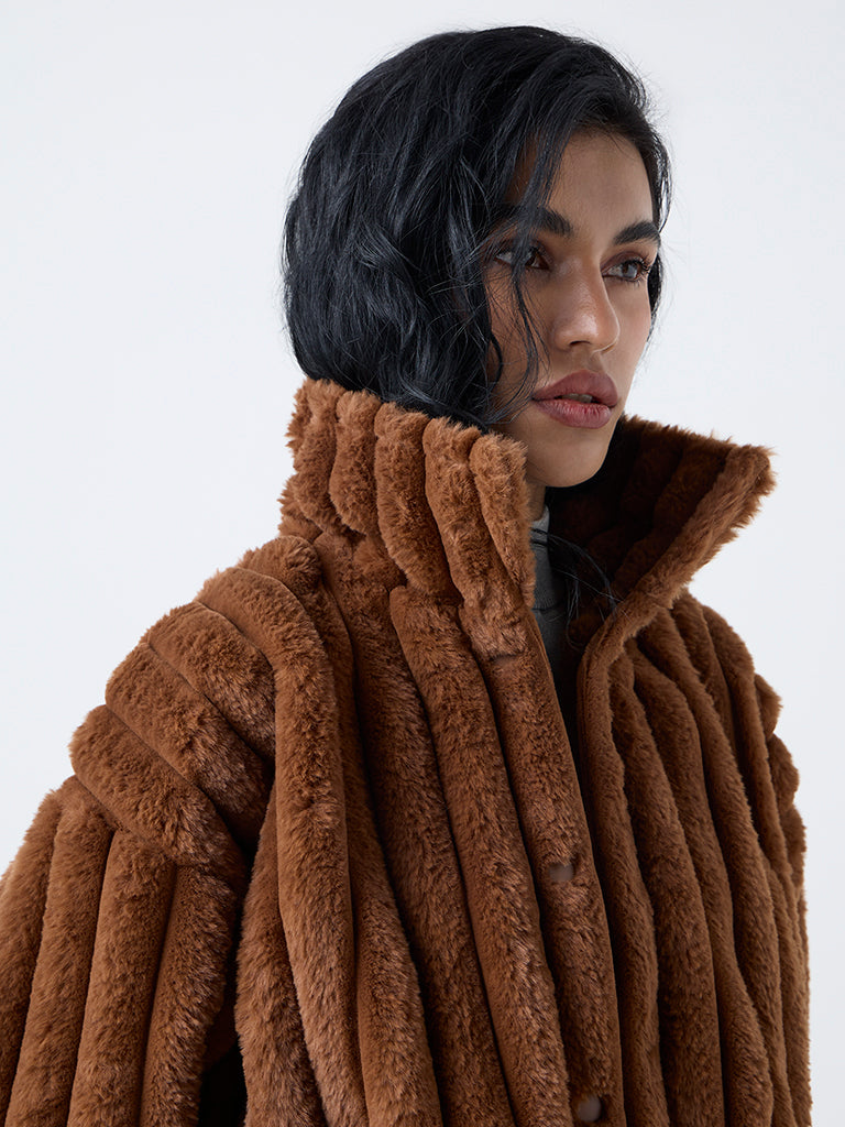 Nuon Brown Faux-Fur Jacket - Image 3