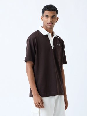 Studiofit Dark Brown Relaxed-Fit Cotton-Blend Polo T-Shirt