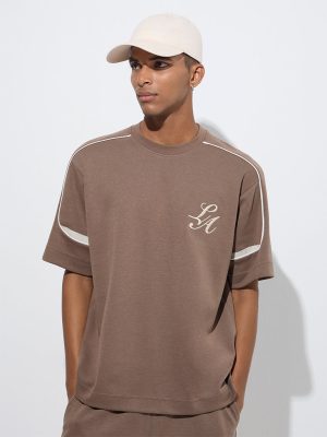 Studiofit Taupe Relaxed-Fit Cotton-Blend T-Shirt