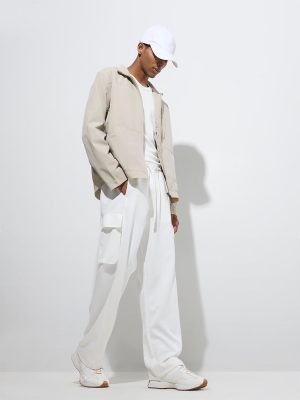 Studiofit Beige Solid Relaxed-Fit Jacket