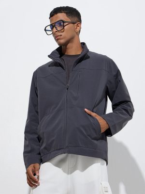 Studiofit Charcoal Solid Relaxed-Fit Jacket