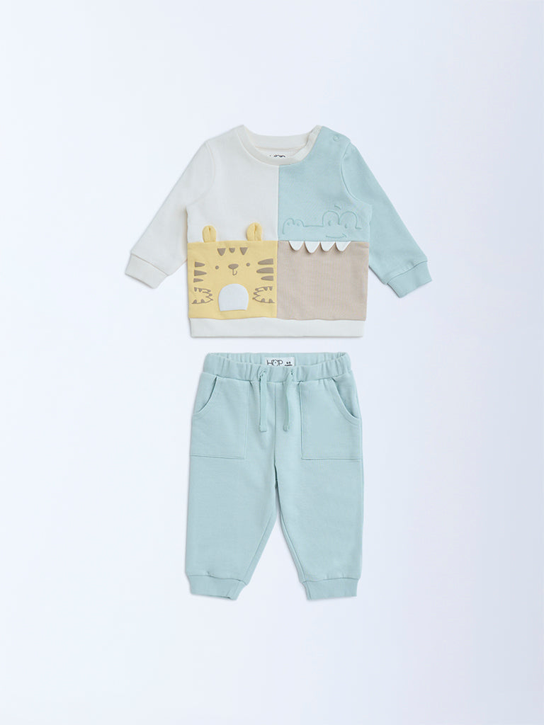 HOP Baby Multicolour Animal Design Cotton T-Shirt and Joggers Set - Image 2