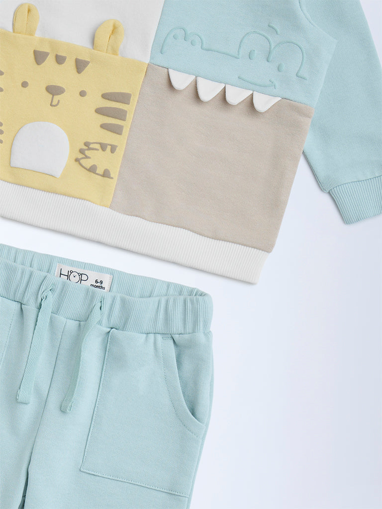 HOP Baby Multicolour Animal Design Cotton T-Shirt and Joggers Set - Image 4