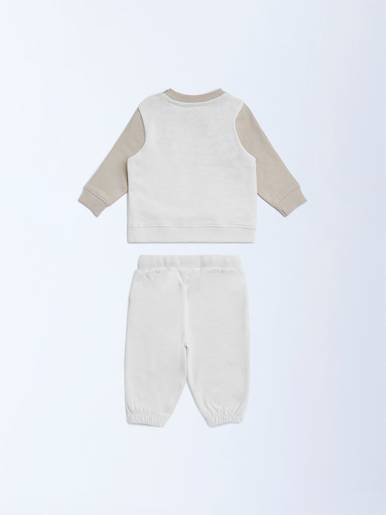 HOP Baby White Teddy Design Cotton T-Shirt and Joggers Set - Image 3