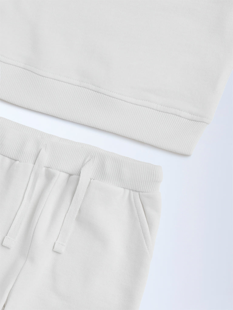 HOP Baby White Teddy Design Cotton T-Shirt and Joggers Set - Image 4