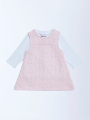 HOP Baby Pink Butterfly Design Pinafore with T-Shirt Set