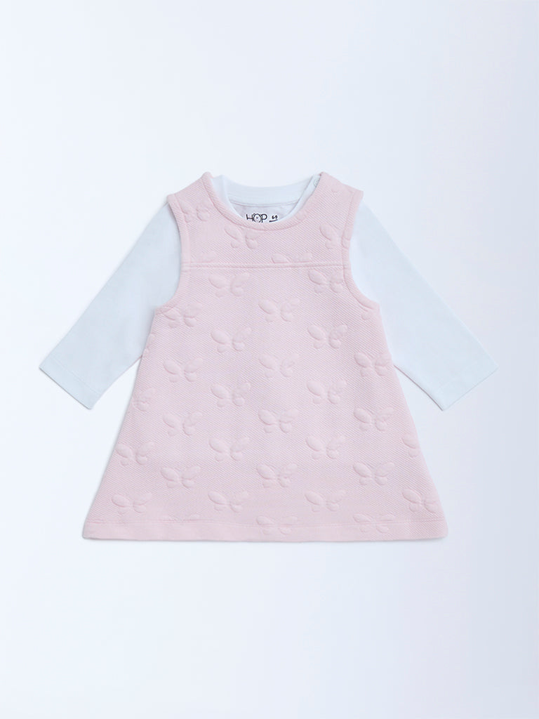 HOP Baby Pink Butterfly Design Pinafore with T-Shirt Set
