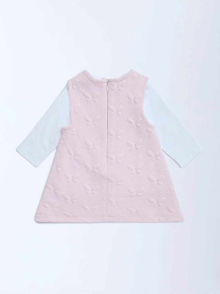 HOP Baby Pink Butterfly Design Pinafore with T-Shirt Set - Image 2