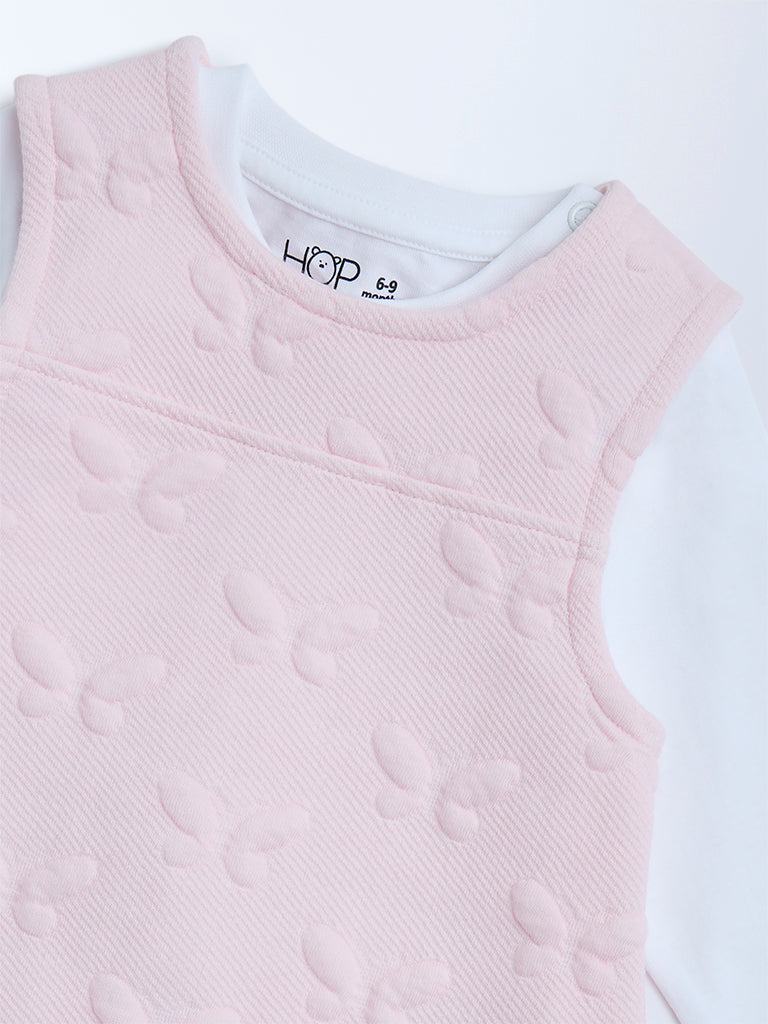 HOP Baby Pink Butterfly Design Pinafore with T-Shirt Set - Image 3