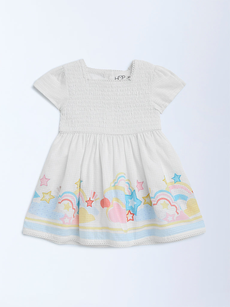 HOP Baby White Rainbow Detailed Cotton A-Line Dress - Image 2