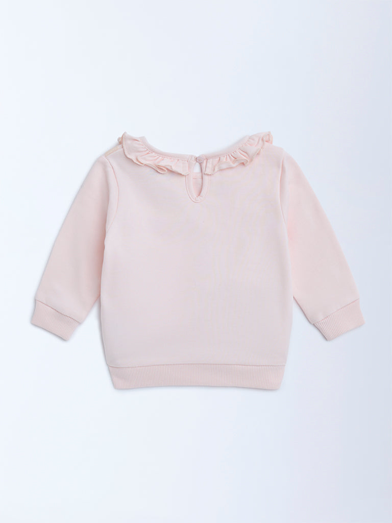 HOP Baby Light Pink Pouch-Detailed Cotton Sweatshirt - Image 3