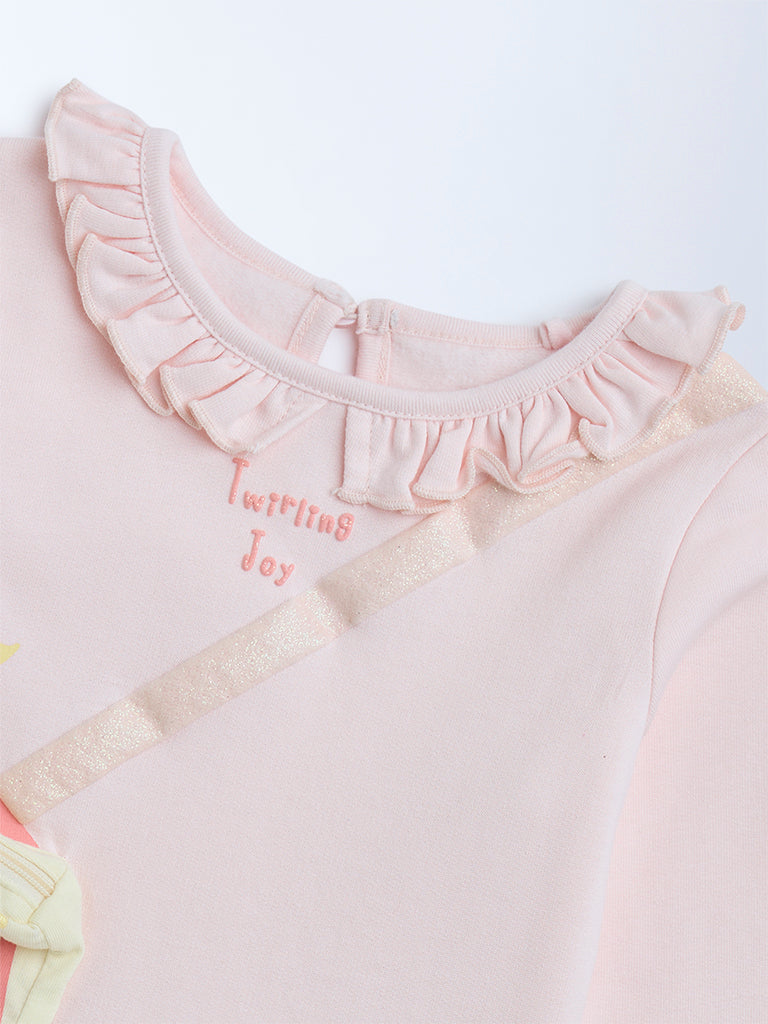 HOP Baby Light Pink Pouch-Detailed Cotton Sweatshirt - Image 4