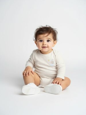 HOP Baby Off-White Printed Cotton Rompers with Bib - Pack of 2