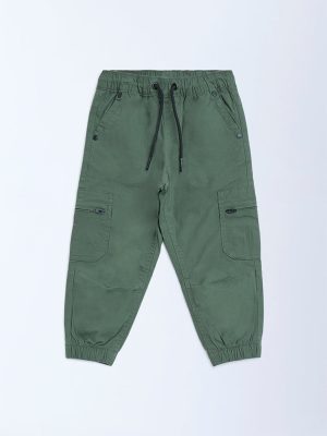 HOP Kids Olive Mid-Rise Cotton Joggers
