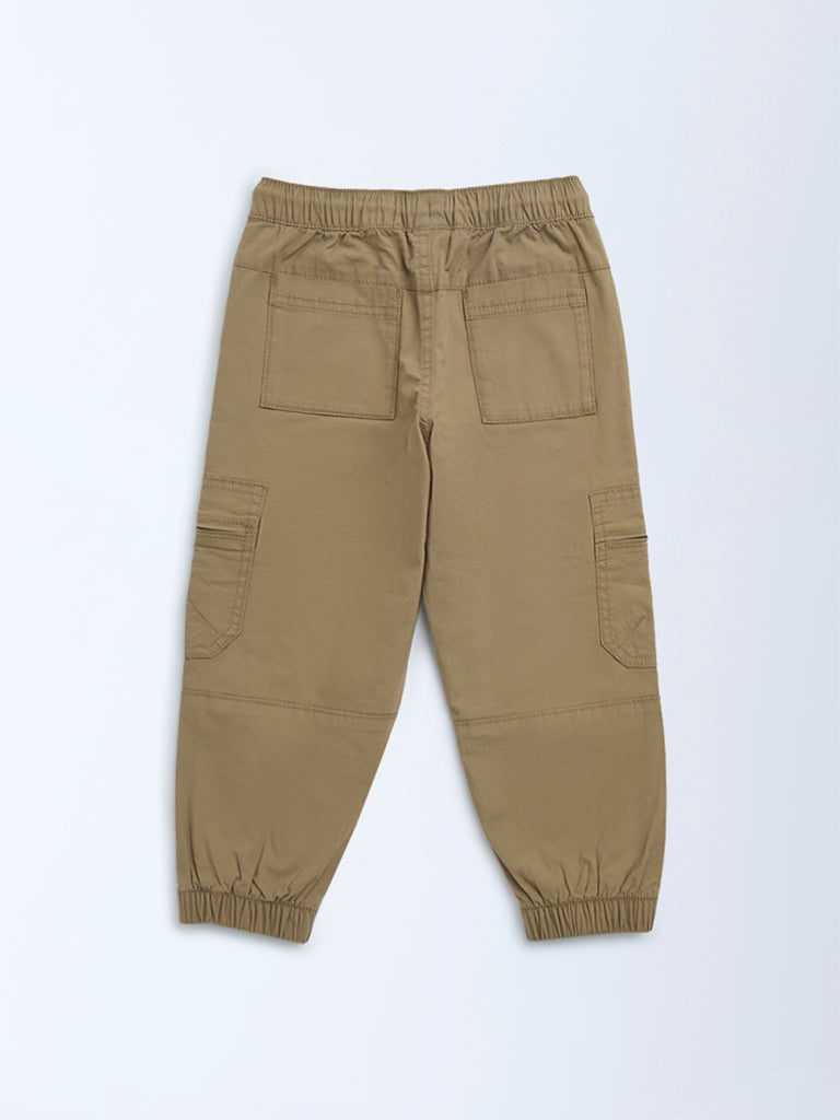 HOP Kids Beige Mid-Rise Cotton-Blend Joggers - Image 3