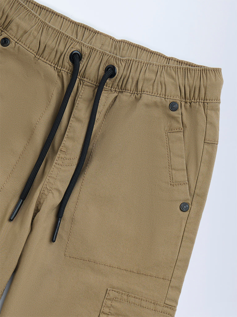 HOP Kids Beige Mid-Rise Cotton-Blend Joggers - Image 4