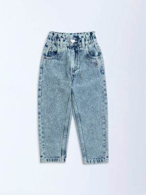 HOP Kids Blue Paperbag Waist High-Rise Jeans