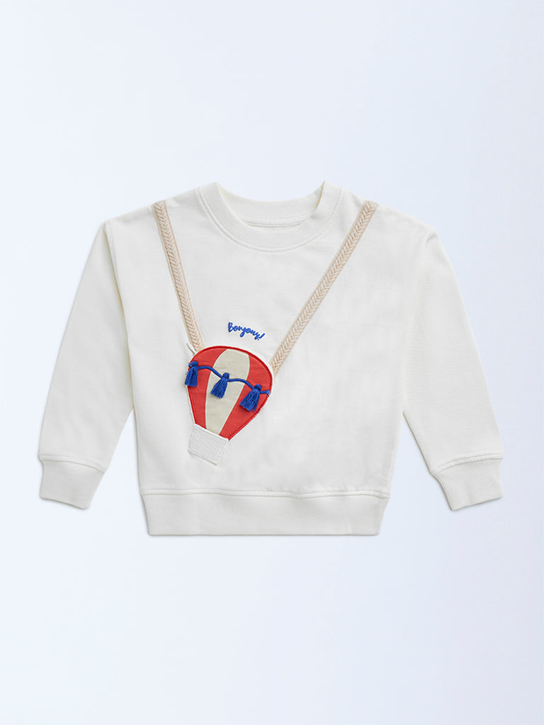 HOP Kids Off-White Pouch-Detailed Cotton Sweatshirt - Image 2