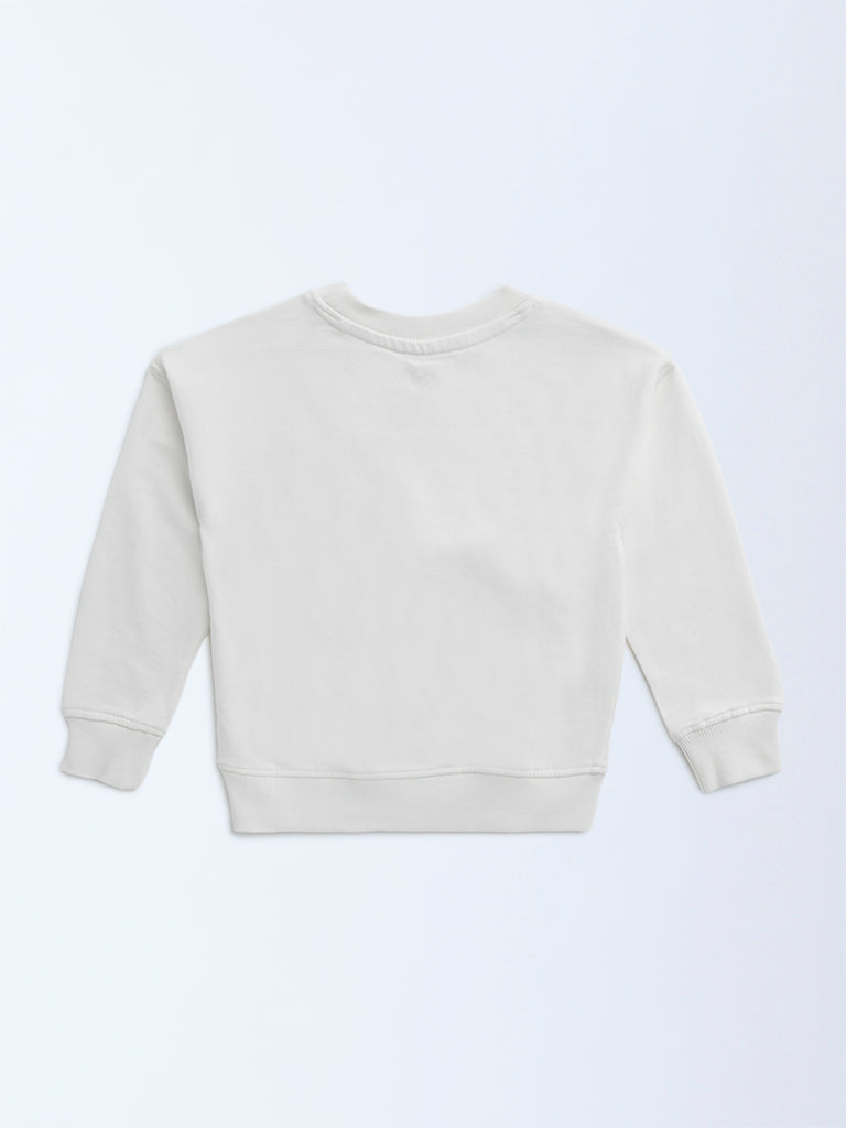 HOP Kids Off-White Pouch-Detailed Cotton Sweatshirt - Image 3