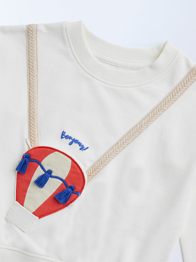 HOP Kids Off-White Pouch-Detailed Cotton Sweatshirt - Image 4