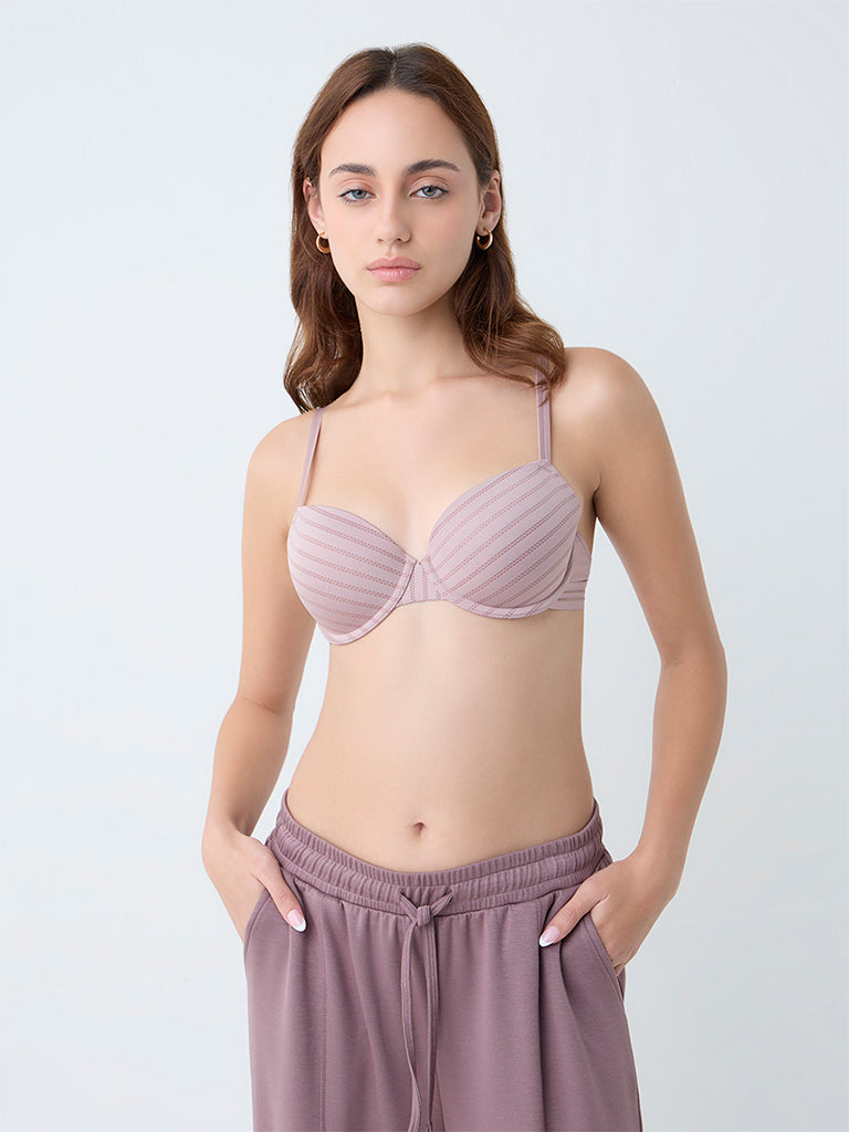 Wunderlove Mauve Printed Underwired Bra - Pack of 2