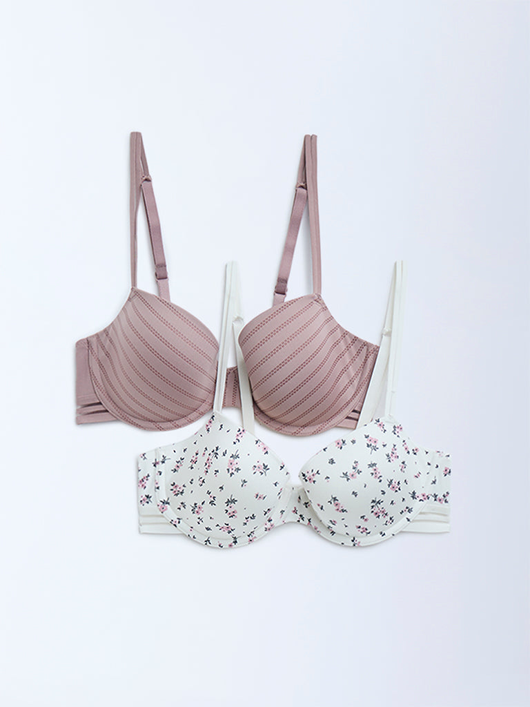 Wunderlove Mauve Printed Underwired Bra - Pack of 2 - Image 2