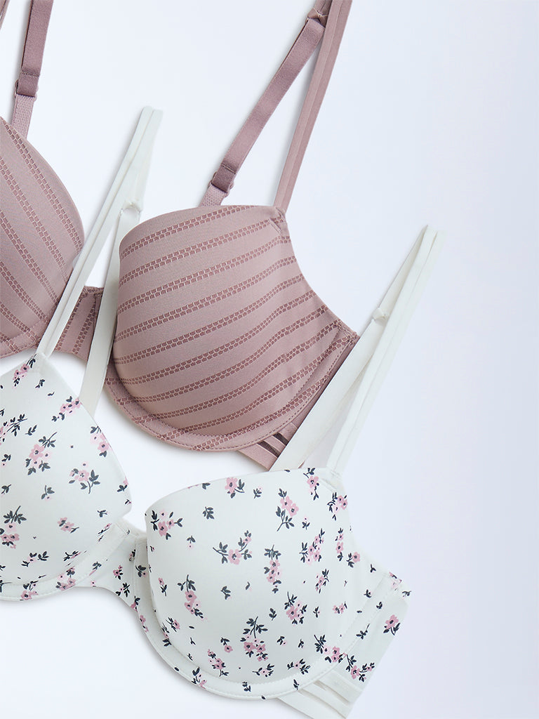 Wunderlove Mauve Printed Underwired Bra - Pack of 2 - Image 6