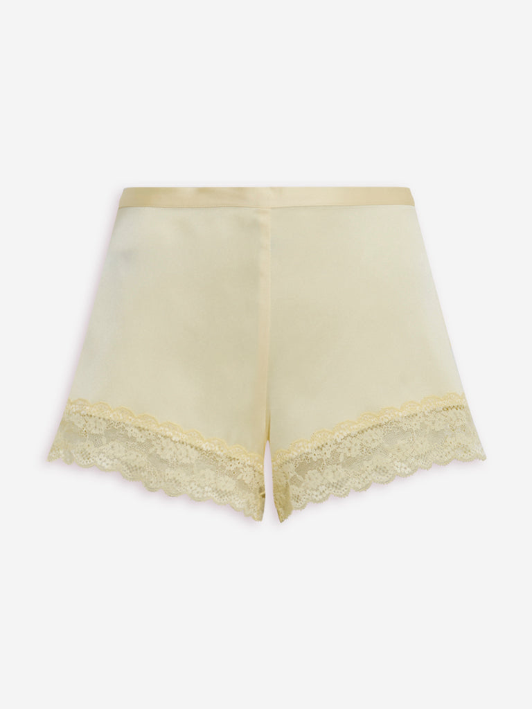 Wunderlove Yellow Lace-Detailed High-Rise Shorts - Image 5