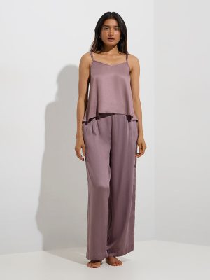 Wunderlove Mauve Solid High-Rise Satin Pants