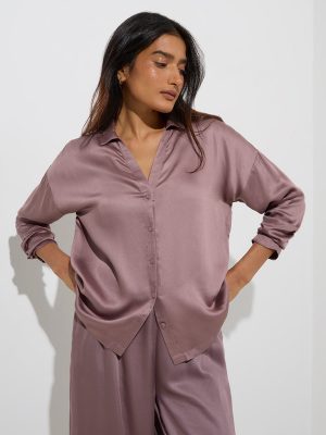 Wunderlove Mauve Solid Satin Shirt