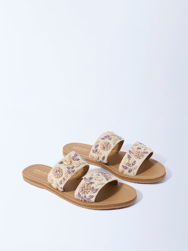 LUNA BLU Lilac Floral Embroidered Slides - Image 2