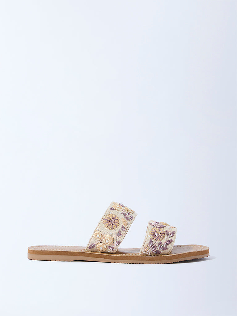 LUNA BLU Lilac Floral Embroidered Slides