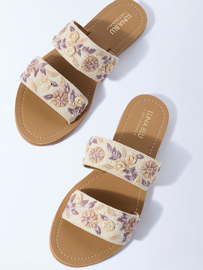 LUNA BLU Lilac Floral Embroidered Slides - Image 3