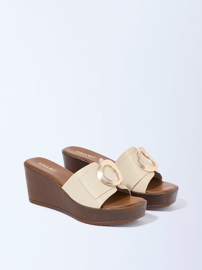 LUNA BLU Beige Hardware-Detailed Wedge Sandals - Image 2